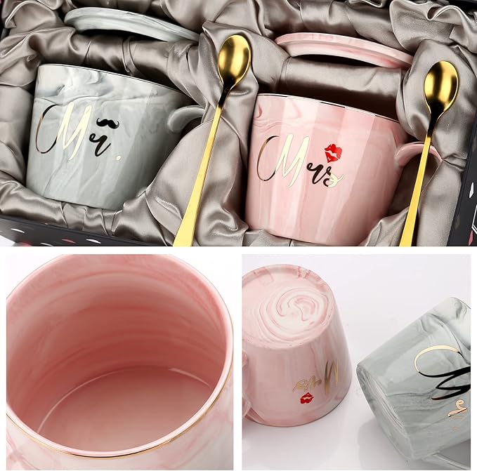 Mr And Mrs Ceramic Couple Coffee Mugs Set, Engagement Gifts for Couples Bridal Shower Gift for Bride, Valentine's Day His and Hers Anniversary Wedding Gifts for Couple, Unique Housewarming Gift Ideas