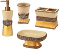 Avanti Linens - Accessory Set, Resin Tumbler, Toothbrush Holder, Soap Dish & Lotion Pump, Durable Bath Decor (Braided Medallion Collection, Gold)