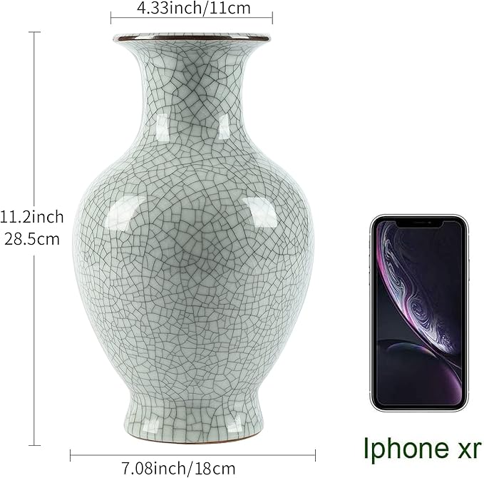Chinese Ceramic Art Handmade Antique ice Crack Glaze vases Big China Porcelain Flower Bottle Vase Mild Mint Green