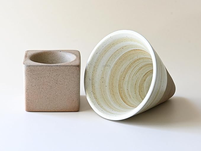 Coffee Mug with Base Cone Funnel Shaped Retro Ceramic Mug Pottery Tea Cup Japanese Latte Unique Porcelain Coffee Cup - Christmas Gift - 6.8 oz/200ml