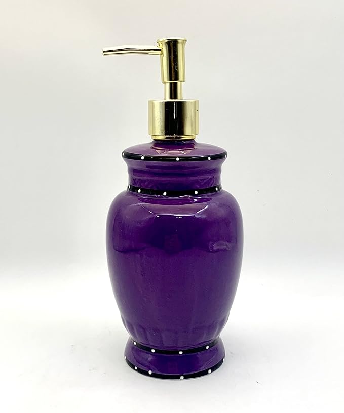ACK Ceramic Hand Painted Tuscany Purple Ruffle Refillable Soap/Lotion Dispenser, Lotion Jar, Kitchen Décor, Bathroom Décor