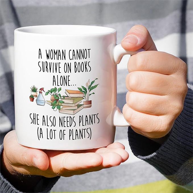 Retreez Funny Plant Lady Mug – A Woman Cannot Survive on Books Alone Mug - 11 Oz Ceramic Coffee or Tea Cup – Gardening Humor, Birthday Gift for Plant Lovers, Houseplant Enthusiasts, Her, Mom, Sister