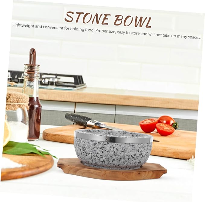 STOBAZA Korean Stone Pot Bowl Bibimbap Bowl Soup Stone for Hot Pot Carbonized Wood Trivet