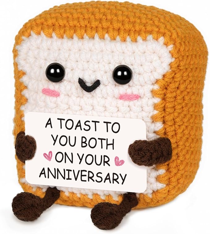 Best Anniversary Romantic Gifts for Men Women,to My Love Handmade Crochet Toast Present with Anniversary Card, Cute Present for Boyfriend Girlfriend Decorations