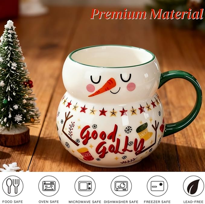 4 Pack Christmas Mugs Set, 15oz Ceramic Snowman Coffee Cup, Stackable Holiday Xmas Tea Mug for Hot Cocoa Cold Water Milk, Housewarming Gift Home Decor, Dishwasher Microwave Safe(4 Styles)
