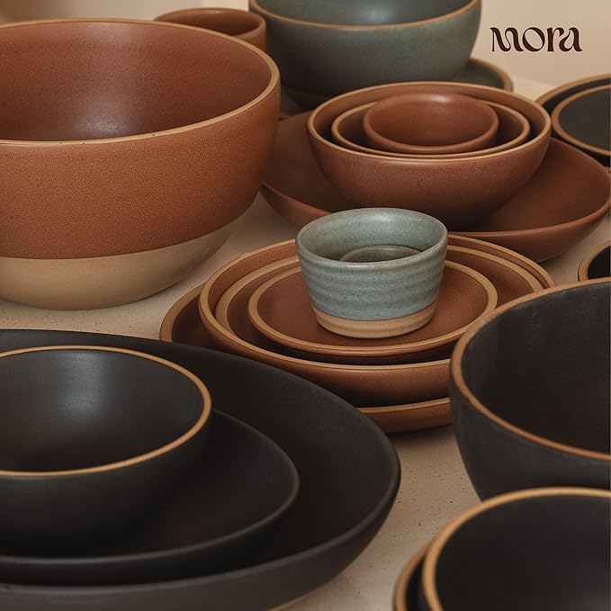 Mora Micro Ramekins Set of 4, 6oz Ceramic Pottery Baking Dishes - Microwave, Oven and Dishwasher Safe - Peppercorn