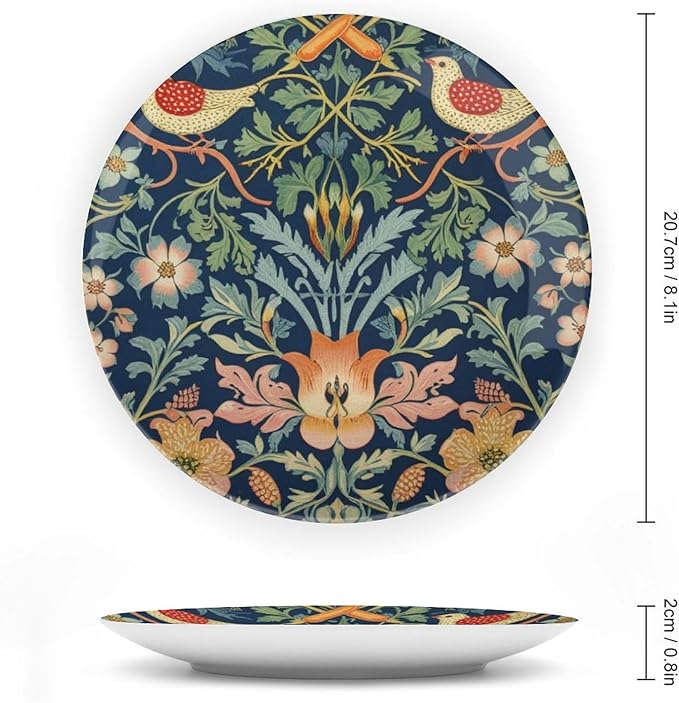 Navy Blue Sage Blue Fashion Plates for Display William Morris Forest Floral Birds Housewarming Gifts Office Supplies Wedding Club Holiday Party Decorations Customize Gifts for Men Women Thanksgiving