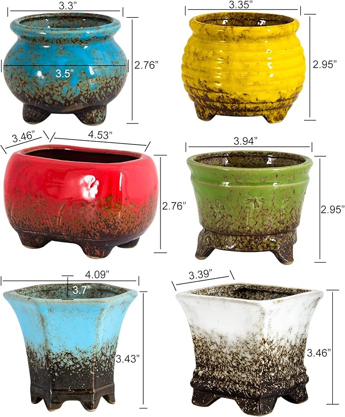 ARTKETTY Succulent Pots - Small Succulent Plant Pots with Drainage Set of 6, Ceramic Cactus Planter Pots for Indoor Unique Flower Planter Container for Home Office Decor