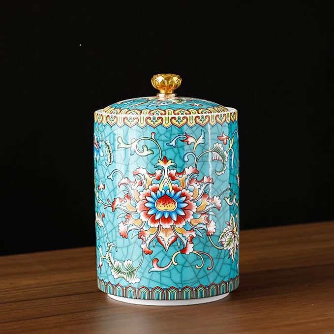 Enamel Ceramic Tea Caddy Tea Canister Tea Storage Container Tins Jar with Airtight Lid Water-proof Tank for Tea, Coffee, Herb, Sugar, Spice, Nuts
