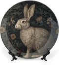 William Morris Inspired Rabbit China Plates, Custom Raven in The Forest Art Ceramic Craft for Decorative Ornaments, Housewarming Gifts Festival Decorations Table, Unique Art with Stand