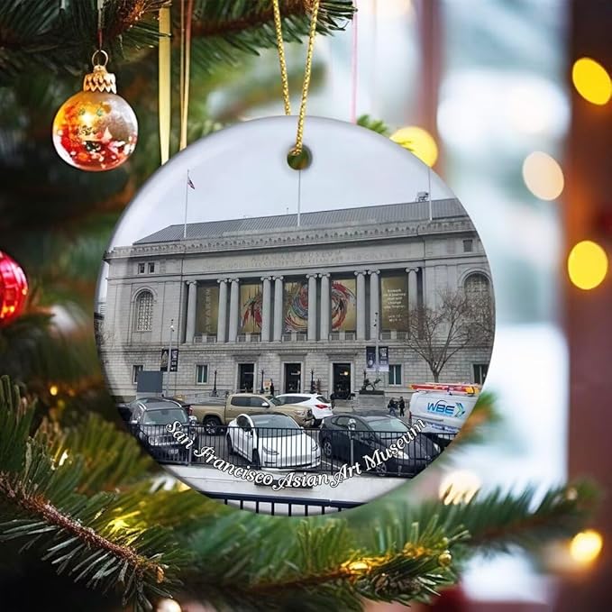 California San Francisco Asian Art Museum USA America Christmas Ornaments Ceramic Round Hanging Pendant Xmas Decor City Travel Souvenirs 3" Porcelain Double Sided
