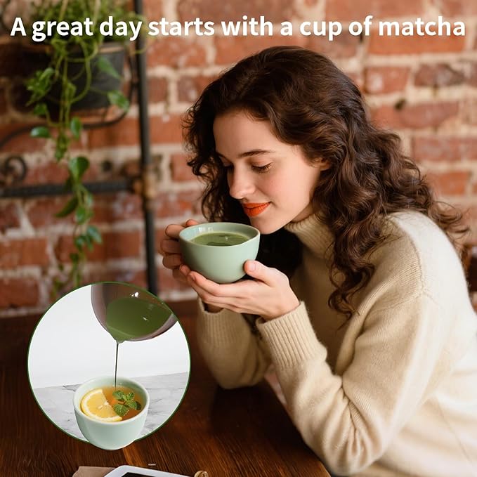12 Pcs Matcha Whisk Set - Matcha Set Includes Matcha Bowl and Cup, Matcha Kit for Ceremony Making Tools, Gift for Family/Friend （pottery）