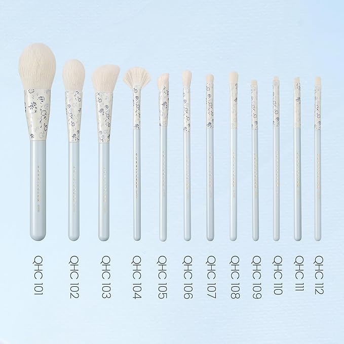 Indigo Artisan Series Angled Eyebrow Brush - 25° Slanted Soft Nylon Bristles for Natural Brows & Eyeliner, Blue Porcelain Ferrule & Lacquered Wood Handle (QHC 111)
