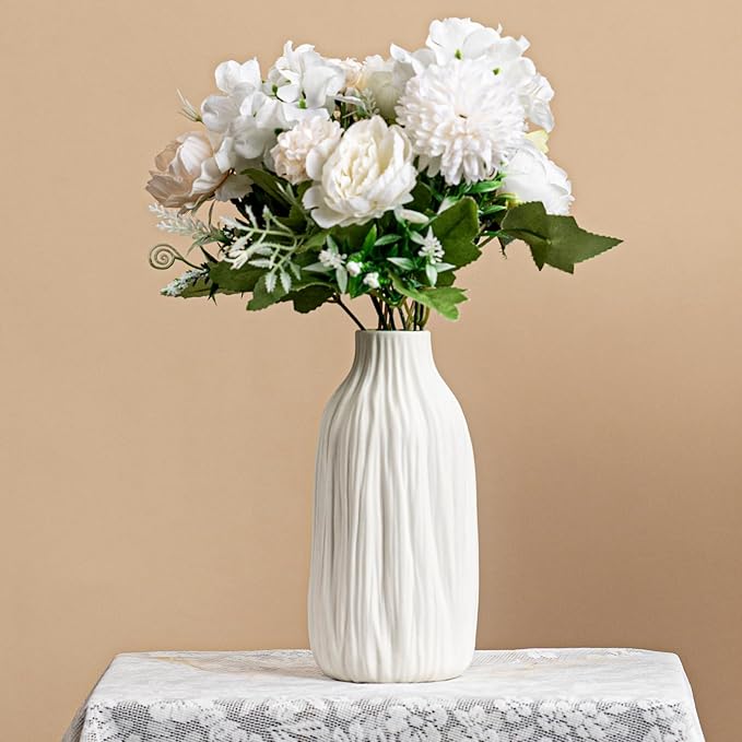 White Ceramic Vase for Home Decor – Minimalist Decorative Vase for Living Room & Office,7.2" Vase for Pampas Grass & Centerpieces, Modern Unique Flower Vase Gift for Friends or Yourself