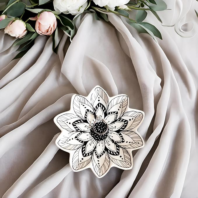 Small Flower Jewelry Dish Tray, Decorative Ceramic Trinket Dish, Modern Accent Tray for Vanity