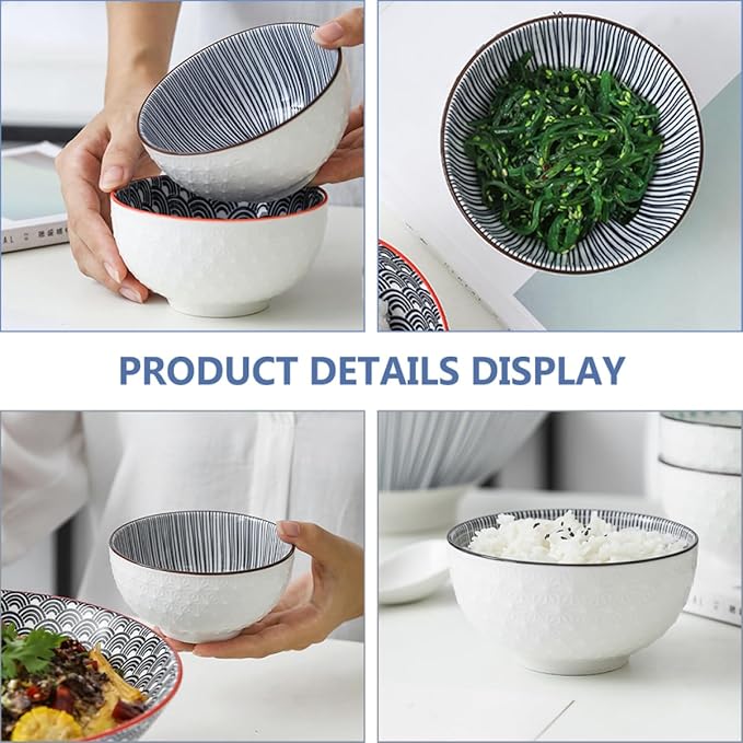 2pcs Ceramic Fruit Salad Bowls Kitchen Tableware for Rice and Salad Lightweight and Portable Beautifully Designed Delicate Patterns