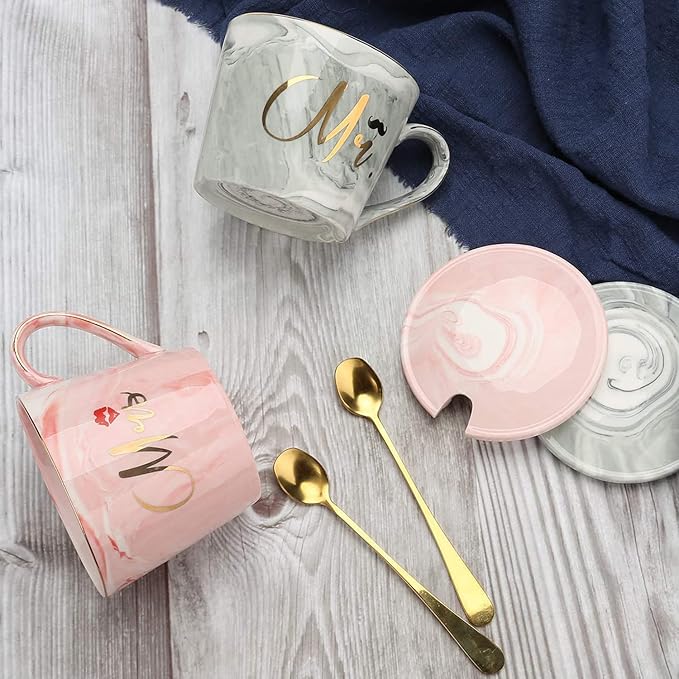 Mr And Mrs Ceramic Couple Coffee Mugs Set, Engagement Gifts for Couples Bridal Shower Gift for Bride, Valentine's Day His and Hers Anniversary Wedding Gifts for Couple, Unique Housewarming Gift Ideas