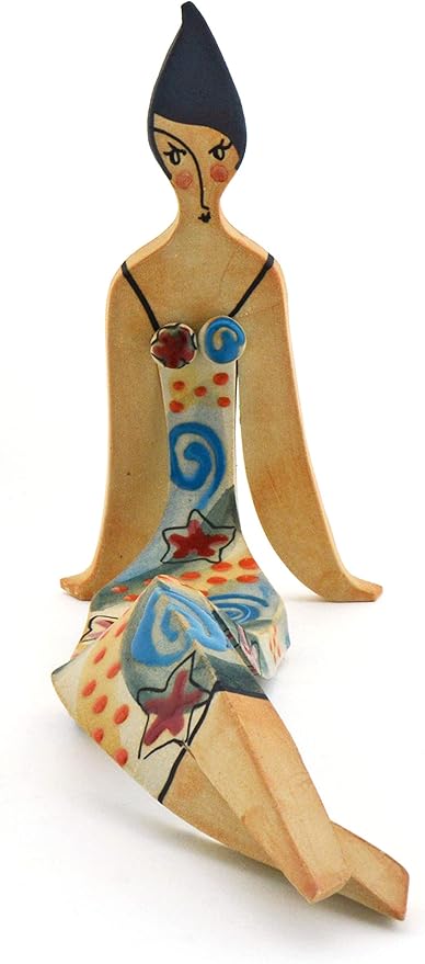 Large Sitting Woman Decorative Ceramic Sculpture Handmade and Handpainted with Multicolored Foc-Art Decoration. 11,81" x 4,33" x 7,48"