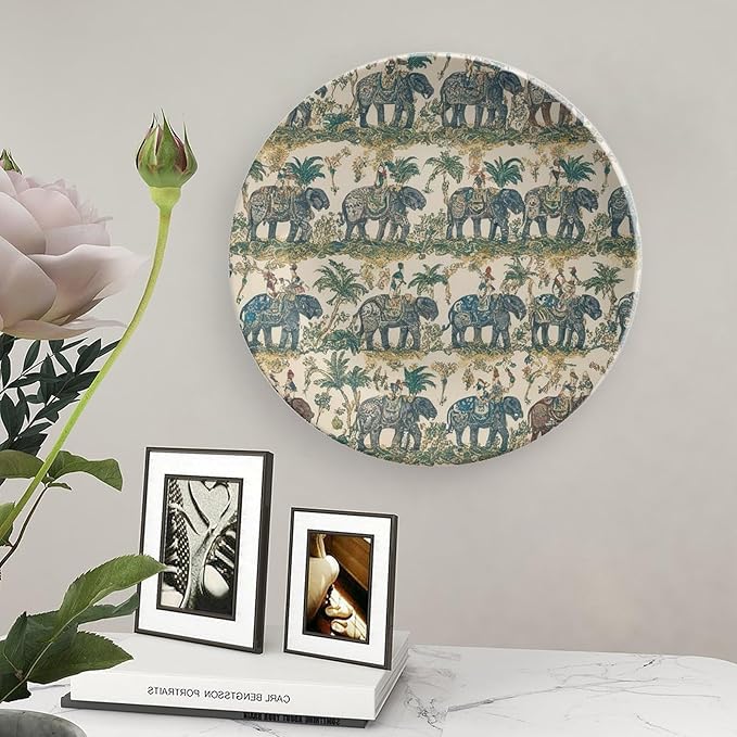 Christmas China Plates for Display South Asian India Elephant Walk Jungle Display Home Supplies Blue And White Plates with Display Stand Custom Gifts for Men Women, 6", 7", 8", 10"