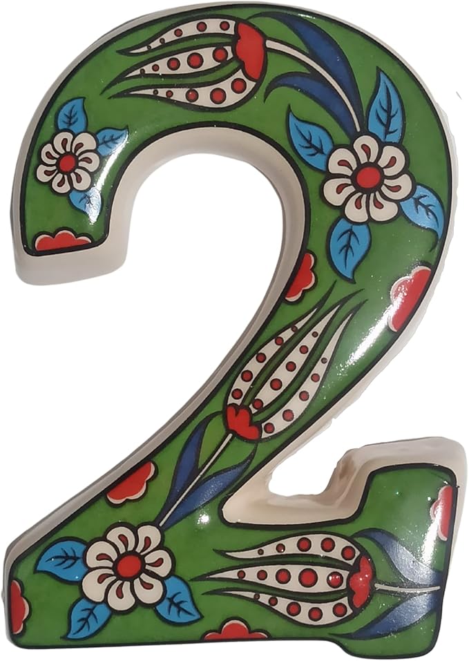 Large Ceramic Housewarming Sign Ceramic Address Plaque House Numbers Sign Door Personalized Coloured Decorative Hand Decoratede Housewarming Gifts Tulip Design 12 * 9 cm (Green, 2)