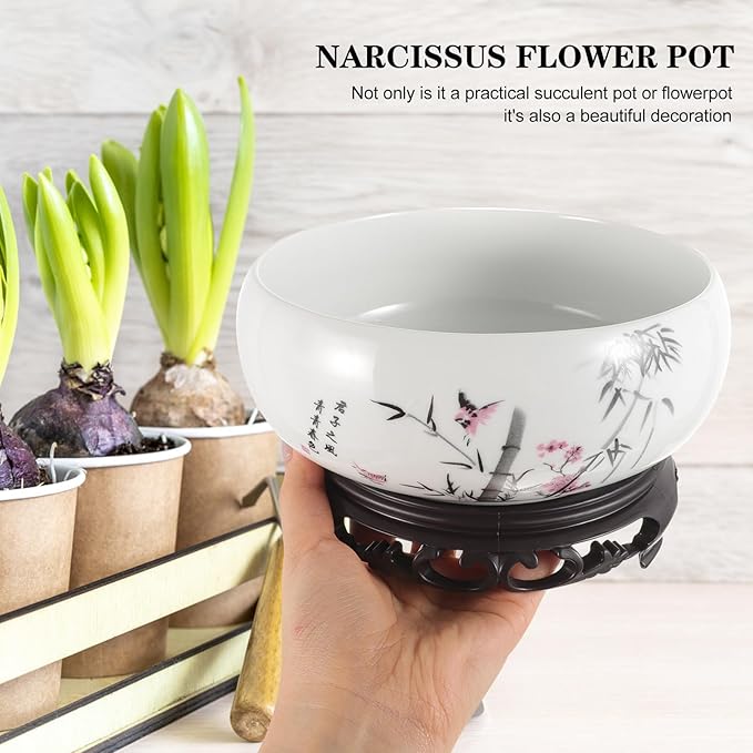 Cabilock Blue and White Porcelain Planter Pot - Ceramic Lotus Flower Bowl for Indoor Hydroponic Plants Asian Style Decorative Pot for Succulent Lily Bonsai - 6.8 X 6.8 X 3.93 Inches