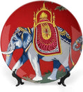Home Decorations Vintage Plates, Thibaut Elephant French Toile in Red Customize Christmas Gifts Ceramic Dinner Plates for Kitchen Wall Housewarming Gifts Decor, with 1 Display Stand