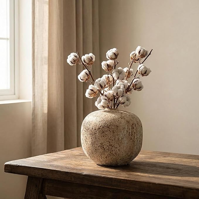 Ceramic Rustic Farmhouse Vase,Extra Large Terra Cotta Vase, Huge Pottery Decorative Flower Vases for Living Room Entryway Table Centerpiece Decor(8.7'' X 9.5'' x 9.5'')