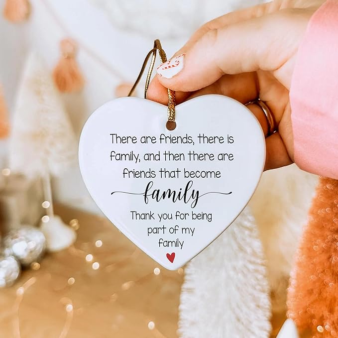 NGHYANA Christmas Tree Ornaments 2025 Heart Shaped Ceramic Family Friends Ornament 3.1 Inch Hanging Keepsake Gift