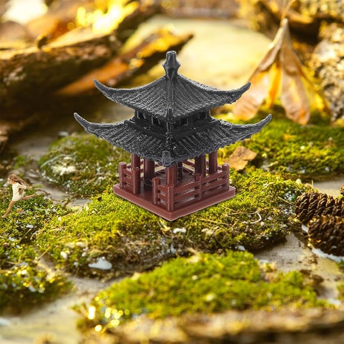 Milisten Mini Pagoda Statue, Miniature Hexagon Pavilion Figurine Ceramic Flower Vase Landscape Asian Zen Garden Fairy Garden Aquarium Dollhouse Decor
