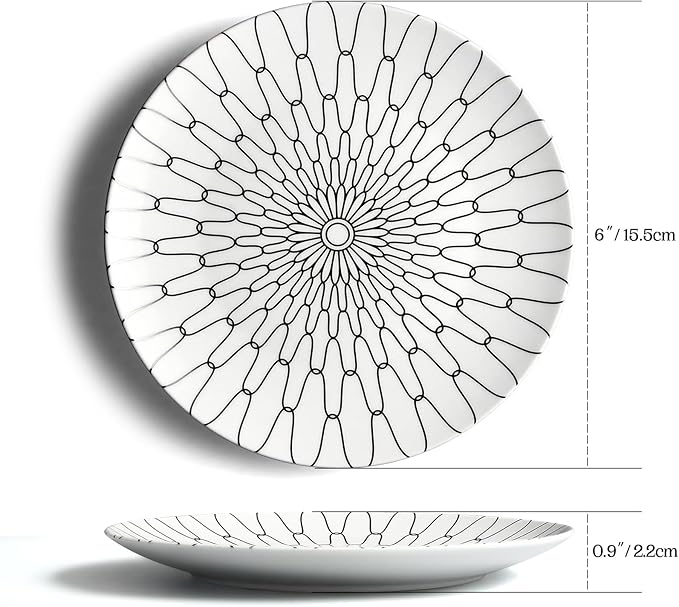 6-Inch Appetizer Plates Set of 6, Black and White Grid Ceramic Plates, Modern Checkerboard Appetizer/Dessert Plates, Microwave & Dishwasher Safe
