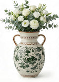 EFISPSS Ceramic Vintage Vase Decorative Spring Decor Chinese Crackle Floral Handle for Dining Room Living Room Green 8.4 in