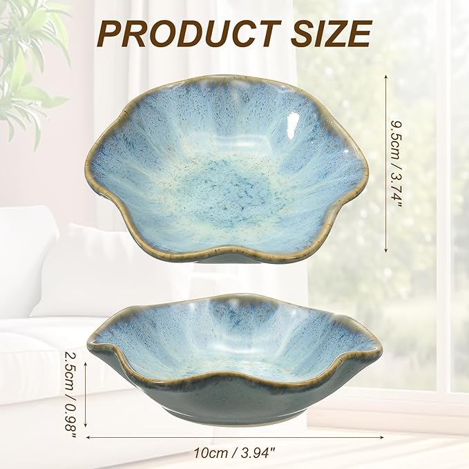 uxcell Candle Holder Plates, 4 Inch Ceramic Candle Tray Tealight Incense Holder Dish Candlestick for Tea Light Aromatherapy Wedding Rustic Vintage Home Decor, Lotus Leaf Retro Blue