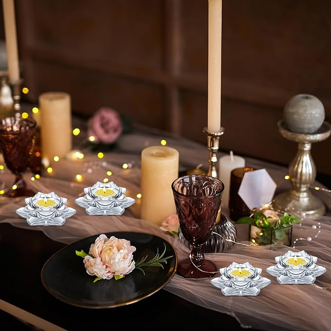 meekoo 24 Pcs Crystal Glass Lotus Candle Holders Lotus Crystal Tealight Candle Holders for Christmas Home Decor Wedding Party
