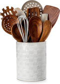 Nucookery 6.4'' Utensil Holder - Ceramic Utensil Holder for Kitchen Counter, Large Capacity Countertop Storage, Farmhouse Style Utensil Crock Organizer for Spoons, Spatulas & Cooking Tools