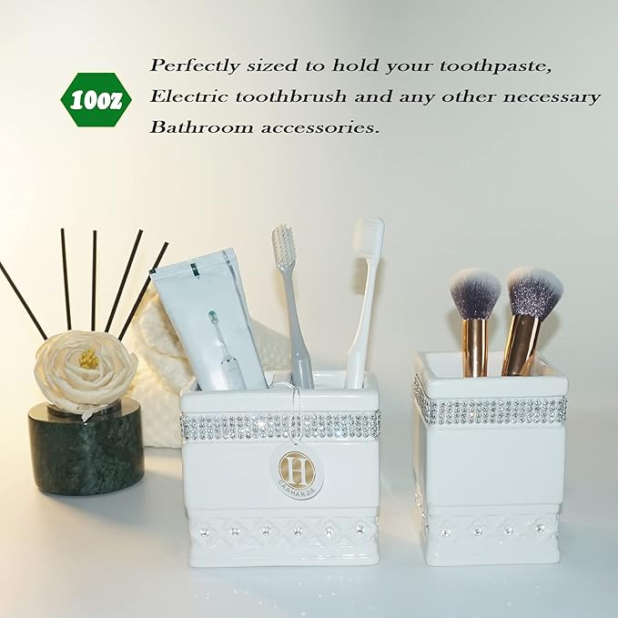 Bathroom Accessories Set 4 Pcs-Ceramic Gift Set Soap Dispenser Pump & Toothbrush Holder & Tumbler Cup & Soap Dish - Bathroom Home Decor Clearance, Countertop Vanity Organize (15 Ounce)