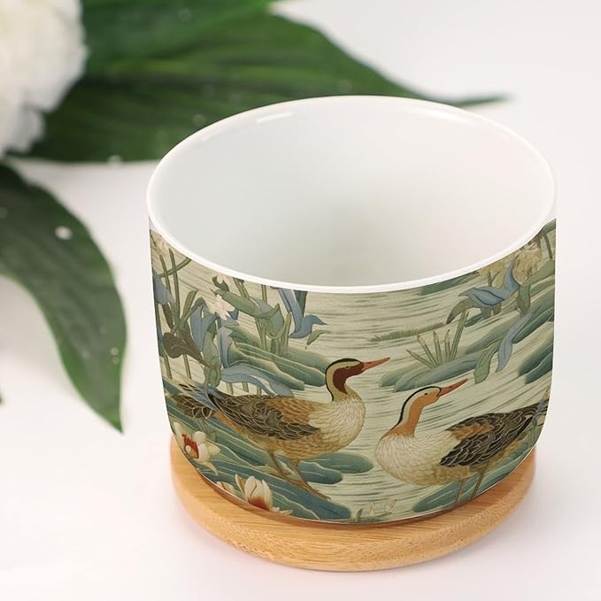 Set of 3 Green Water Lily Chinoiserie Flower Small Pot for Flowers and Duck Garden Ceramics Planters for Indoor Plants Chinoiserie Chic Succulent Planters for Indoor