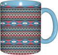 Antique,Ceramic Coffee Mug, Striped Antique Mayan Patterns, Funny Tea Cup, 6 Colors to Choose, 11 Oz, Dishwasher and Microwave Safe (Sky blue)