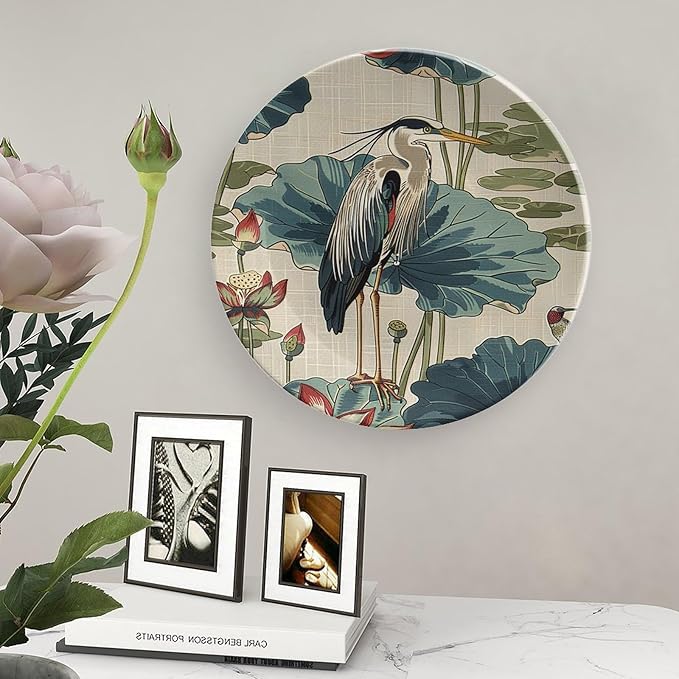 Birds And Lotus Flowers Vintage Plates of 6", 7", 9", 10", Personalized Wall Art Hanging Plate, Art Decoration Farmhouse Decorations Office, with Vertical Stand