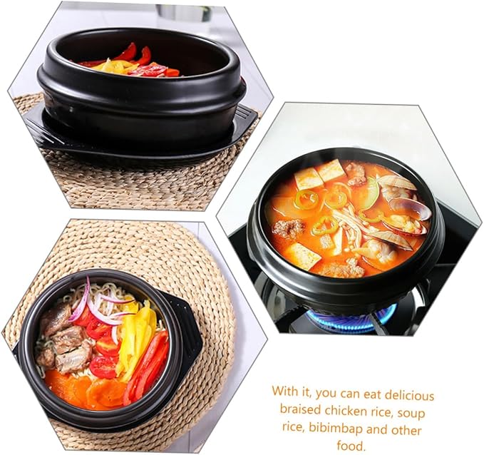 PRETYZOOM Korean Stone Bowl Korean Stone Pot Casserole Ceramic Stewing Pot for Cooking Noodles Rice Soup Bibimbap Non-slip Handle Even Heat Distribution