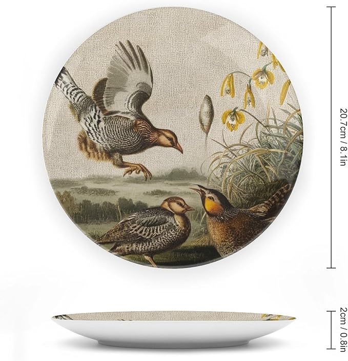 Plates Ceramic Toile Birds Customize Decor for Table Art Decoration Farmhouse Office Ceramic Dinner Plates 1 Plate with 1 Display Stand, Multi Sizes by Choosing, Gifts for Men Women