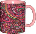 Asian,Ceramic Coffee Mug, Pattern Based on Traditional, Funny Tea Cup, 6 Colors to Choose, 11 Oz, Dishwasher and Microwave Safe (Pink)