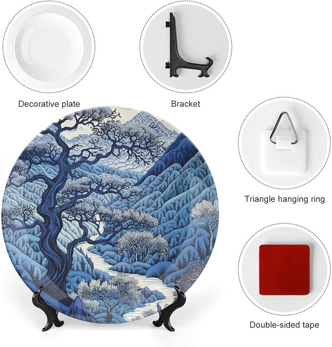 Blue And White Indigo Chinoiserie Decorative Plate for Display Display Farmhouse Supplies Home Wedding Holiday Party Decorations Personalized Gifts for Men Women Thanksgiving, 6", 7", 9", 10"