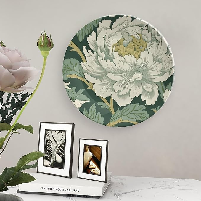 Green And White Chinoiserie Floral China Plates of 6", 7", 9", 10", Personalized Ceramic Dinner Plate, Housewarming Gifts Wall Decorations Household, with Display Stand And Hook Up