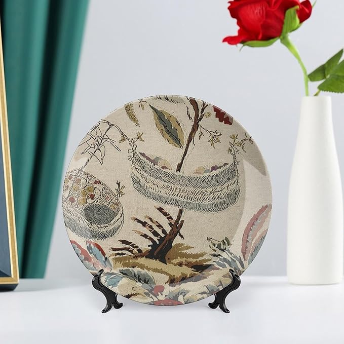 Moore Manor Antique Chinoiserie Vintage Plates, Chinoiserie Asian Village Customize Chinese Plates for Festival Wall Home Decor, with 1 Display Stand Art Decor for Art Decoration Housewarming Gifts