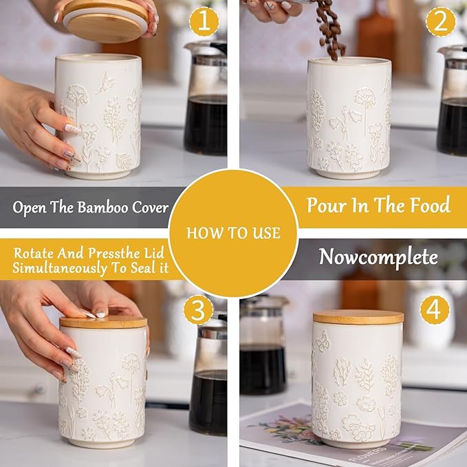 TEATALK Ceramic Canister with Airtight Lid, Perfect for Coffee, Sugar, Tea Storage, 23 Fl Oz, Flower Butterfly
