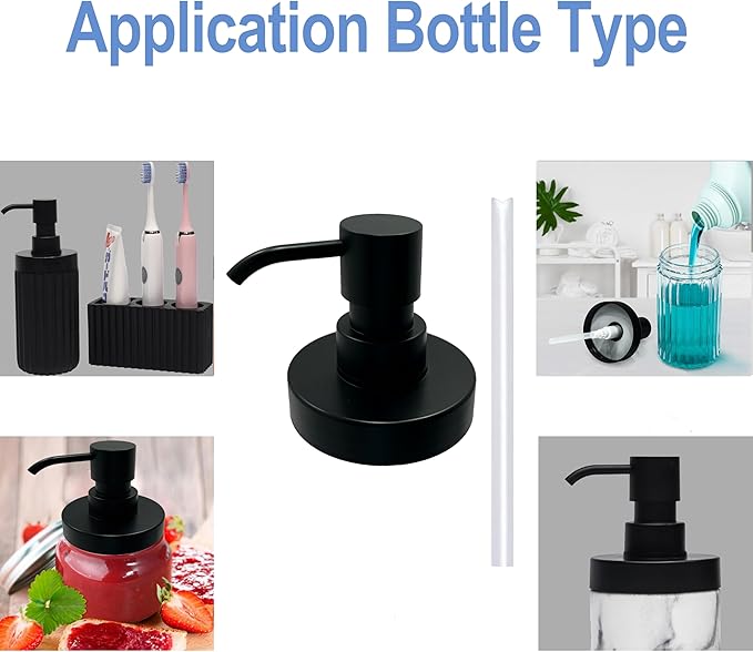 Mason Jar Liquid Soap Dispenser Lids and Pump, Modern Farmhouse Decor for Kitchen Sink& Bathroom, Liquid Soap Pumps for Hand Soap, Dish Soap, Lotions(Black Matte, 2 Pack)