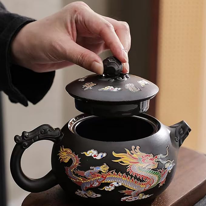 Zisha Tea Set, Chinese Tea Set with Gift Package, Suitable for Father's Day, Mather's Day, Birthday, Christmas Gifts (Round Dragon)