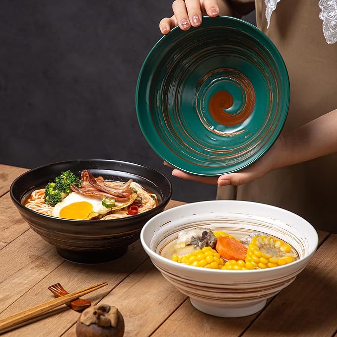 YUN TAO Ceramic Ramen Bowls Set of 4, 35 oz Large Japanese Style Serving Bowls for Salad,Udon, Soba, Pho,Pasta, Asian Soup Noodle,Suitable as Housewarming Gifts