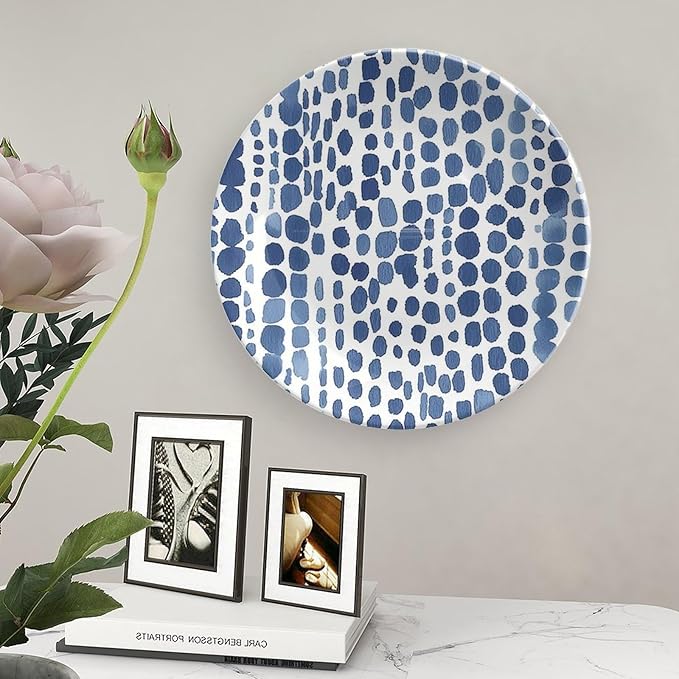 Fashion Plates Blue And White Polka Dots Personalized Decor for Housewarming Gifts Office Household Kitchen Chinese Plates 1 Plate with 1 Display Stand, Multi Sizes by Choosing, Gifts for Men Women