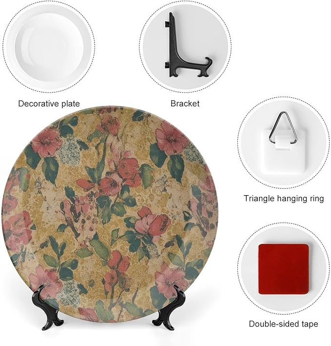 Spain Exotic Thibaut Floral Vintage Plates of 6", 7", 8", 10", Customize Christmas Ceramic Ornaments Dessert Plates Gifts Wedding Housewarming Gifts Office, Including Bracket And Special Hook
